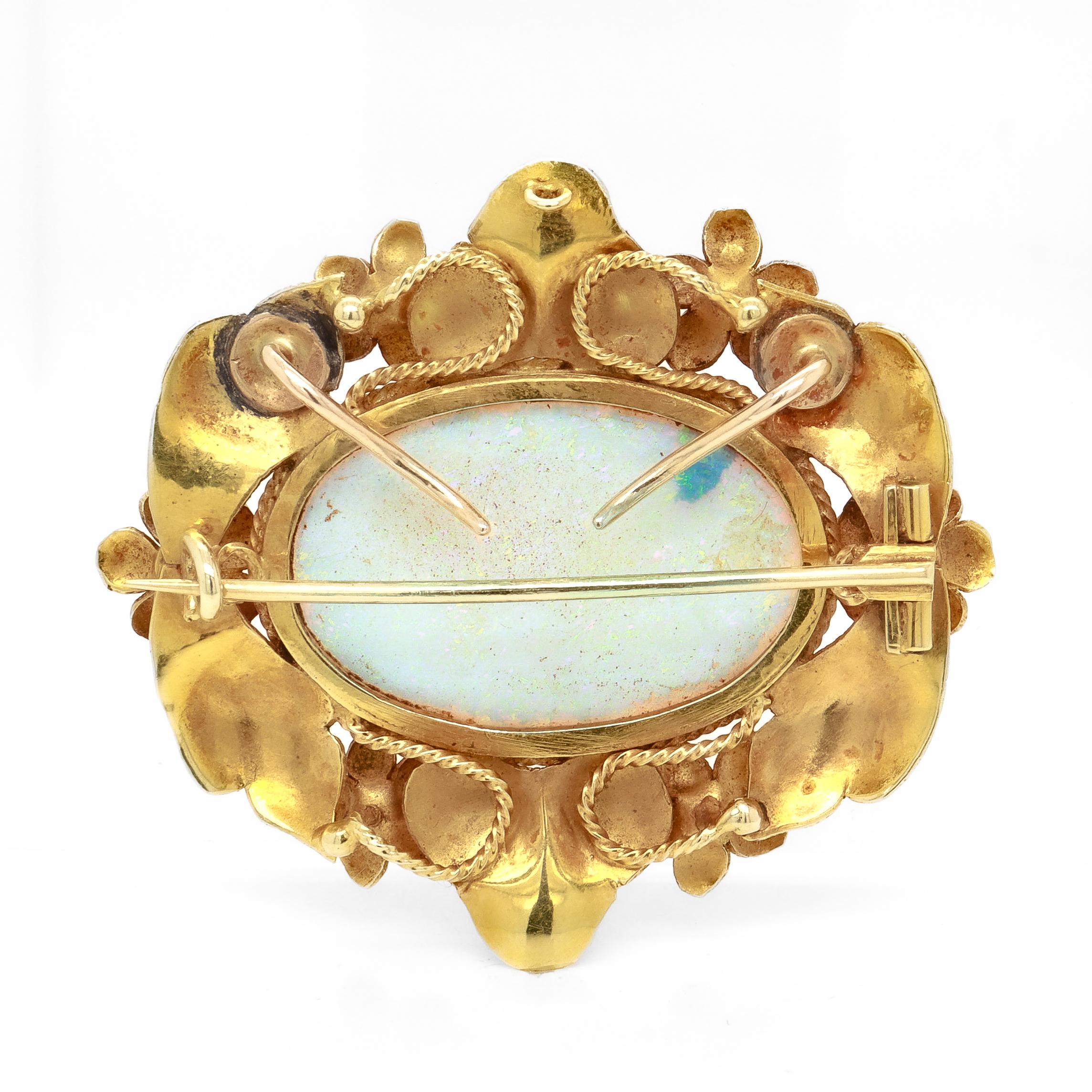 Vintage 14K Gold und Opal Cabochon Floral Brosche im Angebot 5