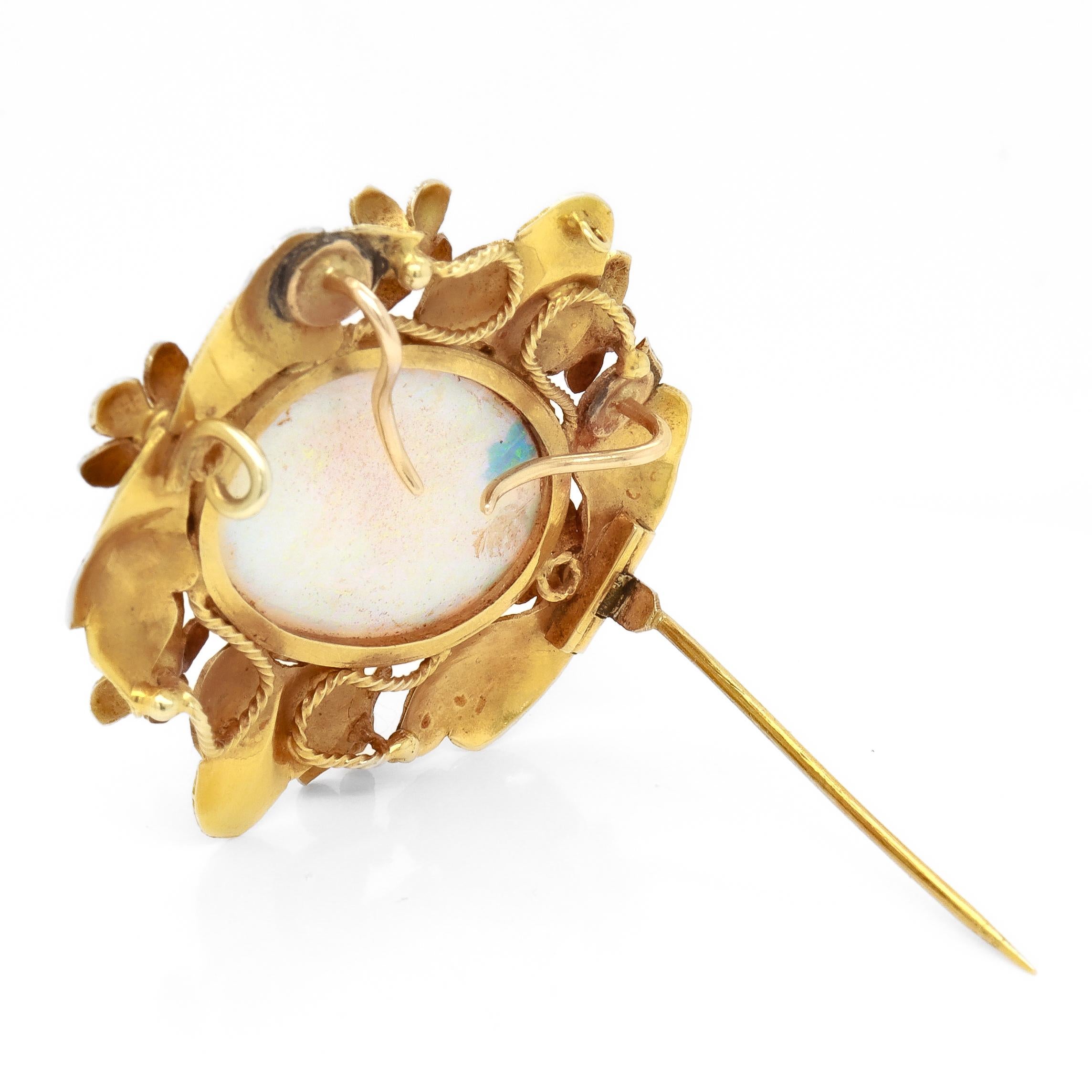 Vintage 14K Gold und Opal Cabochon Floral Brosche im Angebot 6