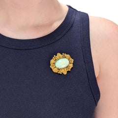 Vintage 14K Gold and Opal Cabochon Floral Brooch
