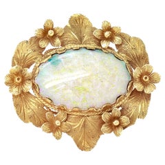 Vintage 14K Gold and Opal Cabochon Floral Brooch