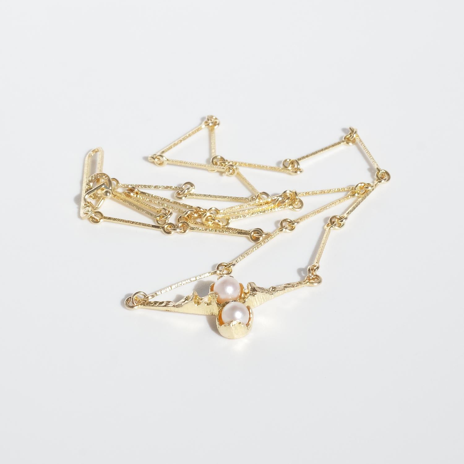 Uncut Vintage 14K Gold and Pearl Necklace by Björn Weckström Made 1983 For Sale