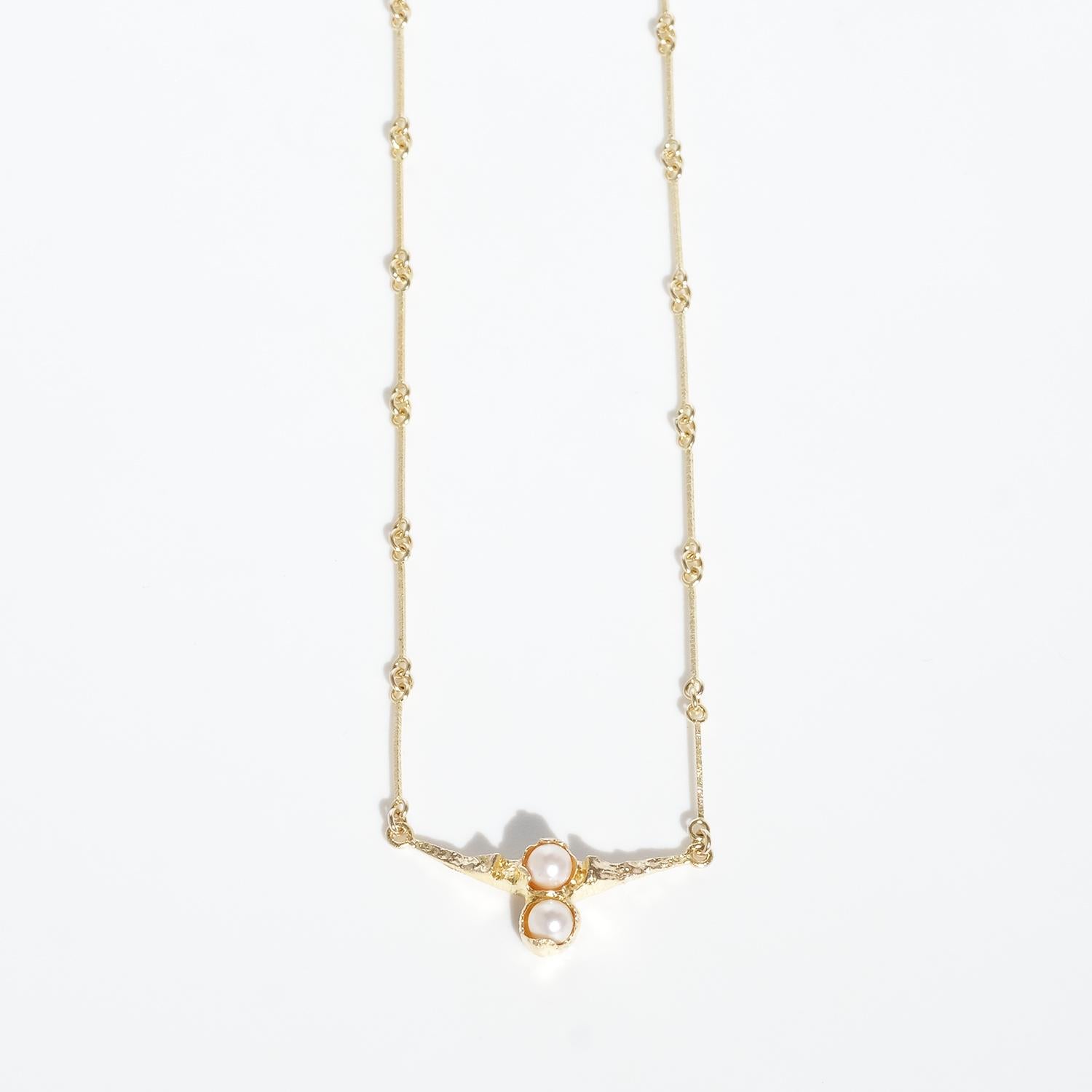 Vintage 14K Gold and Pearl Necklace by Björn Weckström Made 1983 For Sale 1
