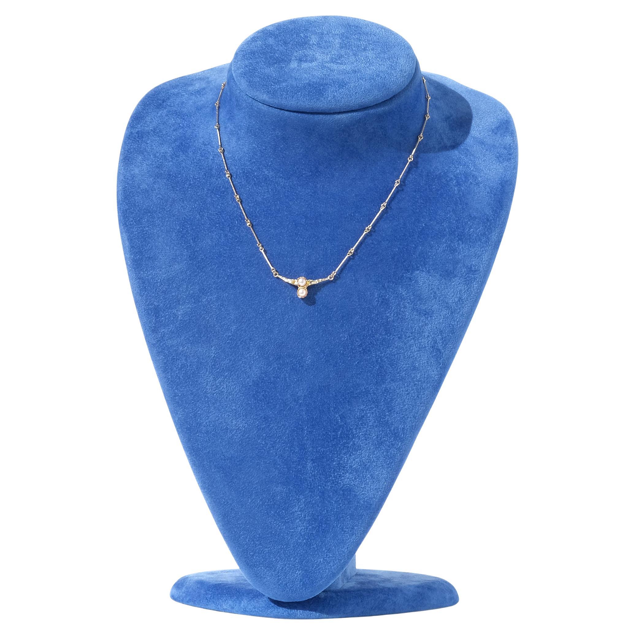 Vintage 14K Gold and Pearl Necklace by Björn Weckström Made 1983 For Sale