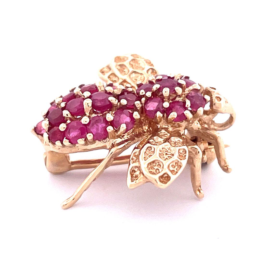 Art Deco Vintage 14K Gold and Ruby Bee Brooch