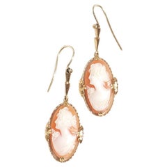 Vintage 14k Gold and Shell Cameo Earrings Made early 20th century