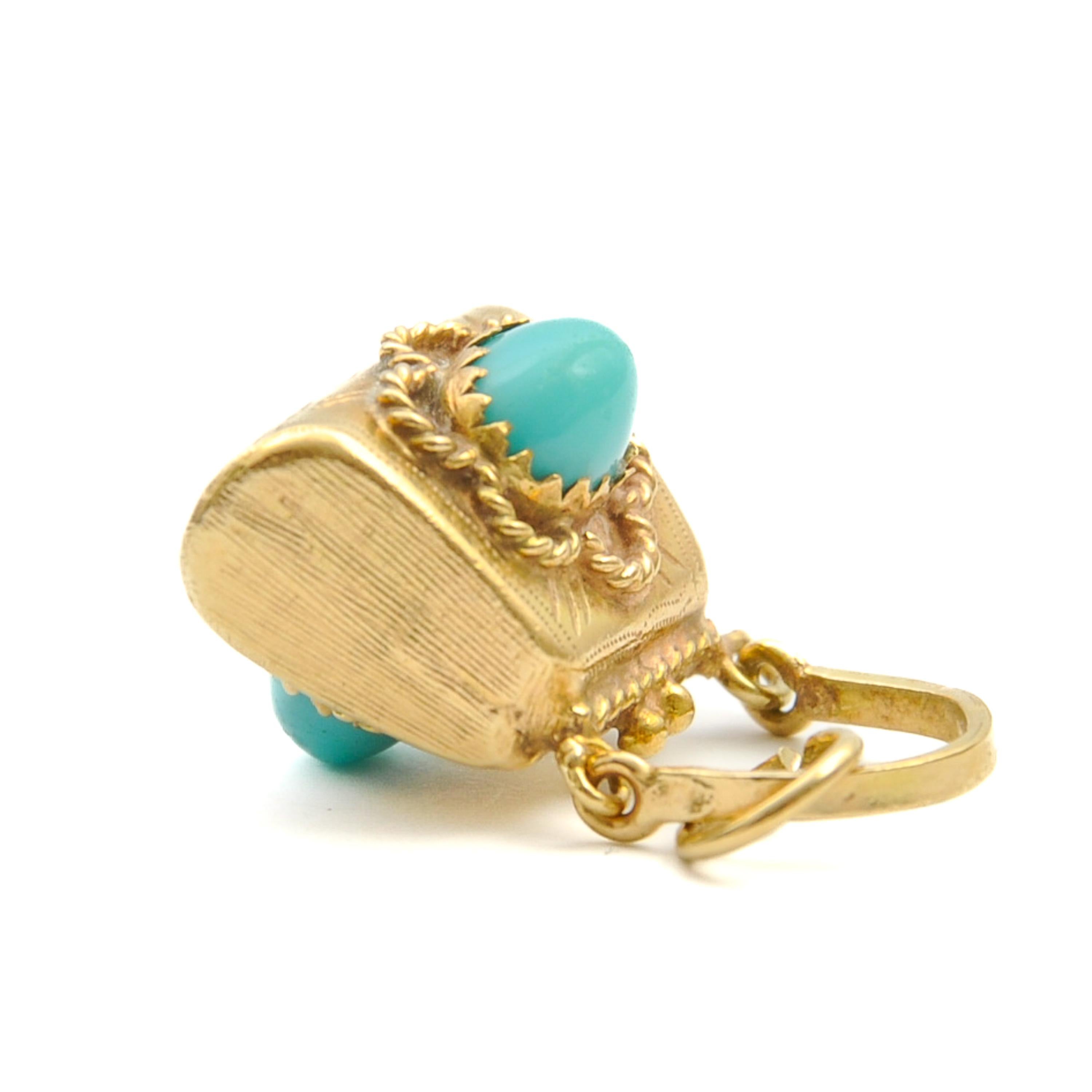 Vintage 14K Gold and Turquoise Purse Charm Pendant For Sale 2