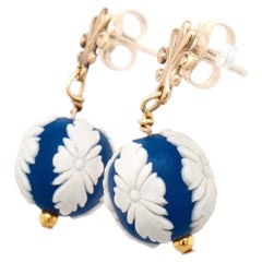 Vintage 14K Gold and Wedgwood Jasperware Cameo Drop / Dangle Earrings
