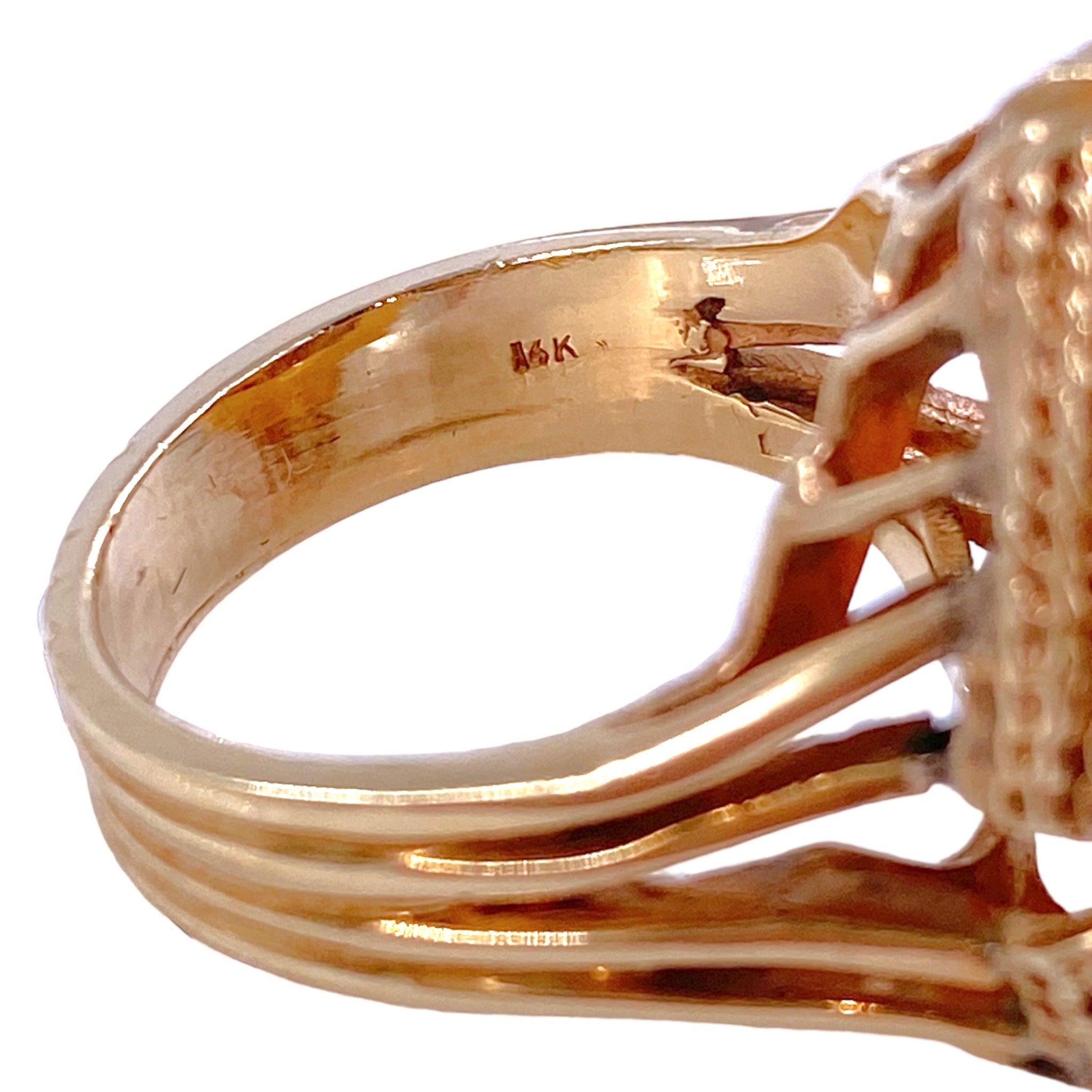 Vintage 14K Gold Angel Skin Coral Ring In Good Condition In Henderson, NV