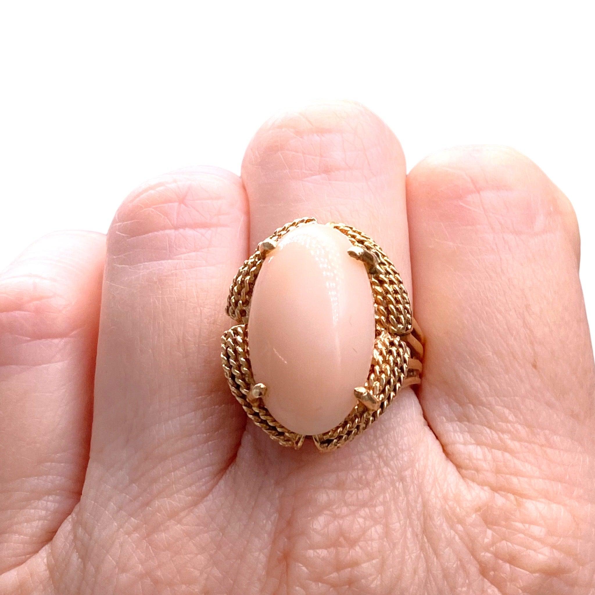 Vintage 14K Gold Angel Skin Coral Ring For Sale 1