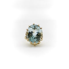 Vintage 14K Gold Aquamarine and Diamond Cocktail Ring