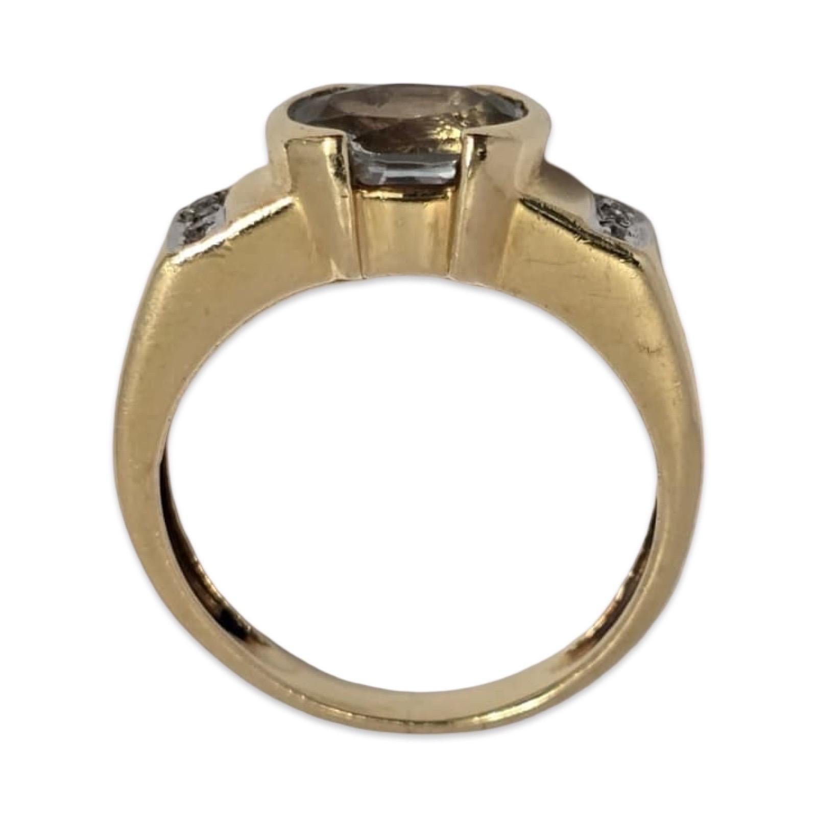 da uomo o donna Anello modernista in oro 14K con acquamarina e diamanti d'epoca in vendita