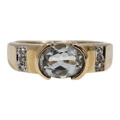 Vintage 14K Gold Aquamarine
Diamond Modernist Ring