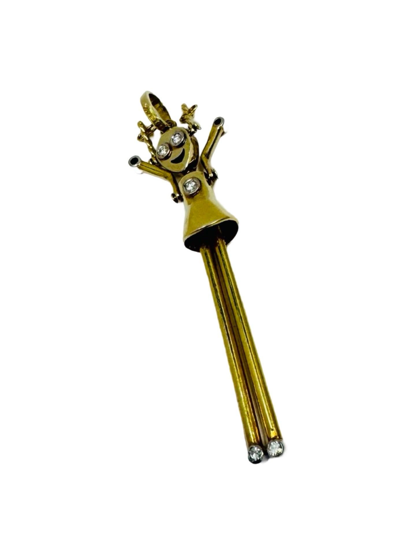 Pendentif vintage en or 14K représentant une fille articulée avec 7 diamants - Kinetic Design, 2 en vente 2