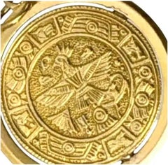 Vintage 14K Gold Aztec Calendar Pendant, Mexico, 20th Century