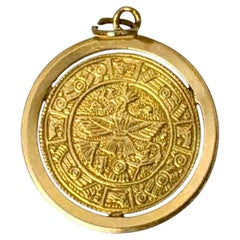 Vintage 14K Gold Aztec Calendar Pendant, Mexico, 20th Century