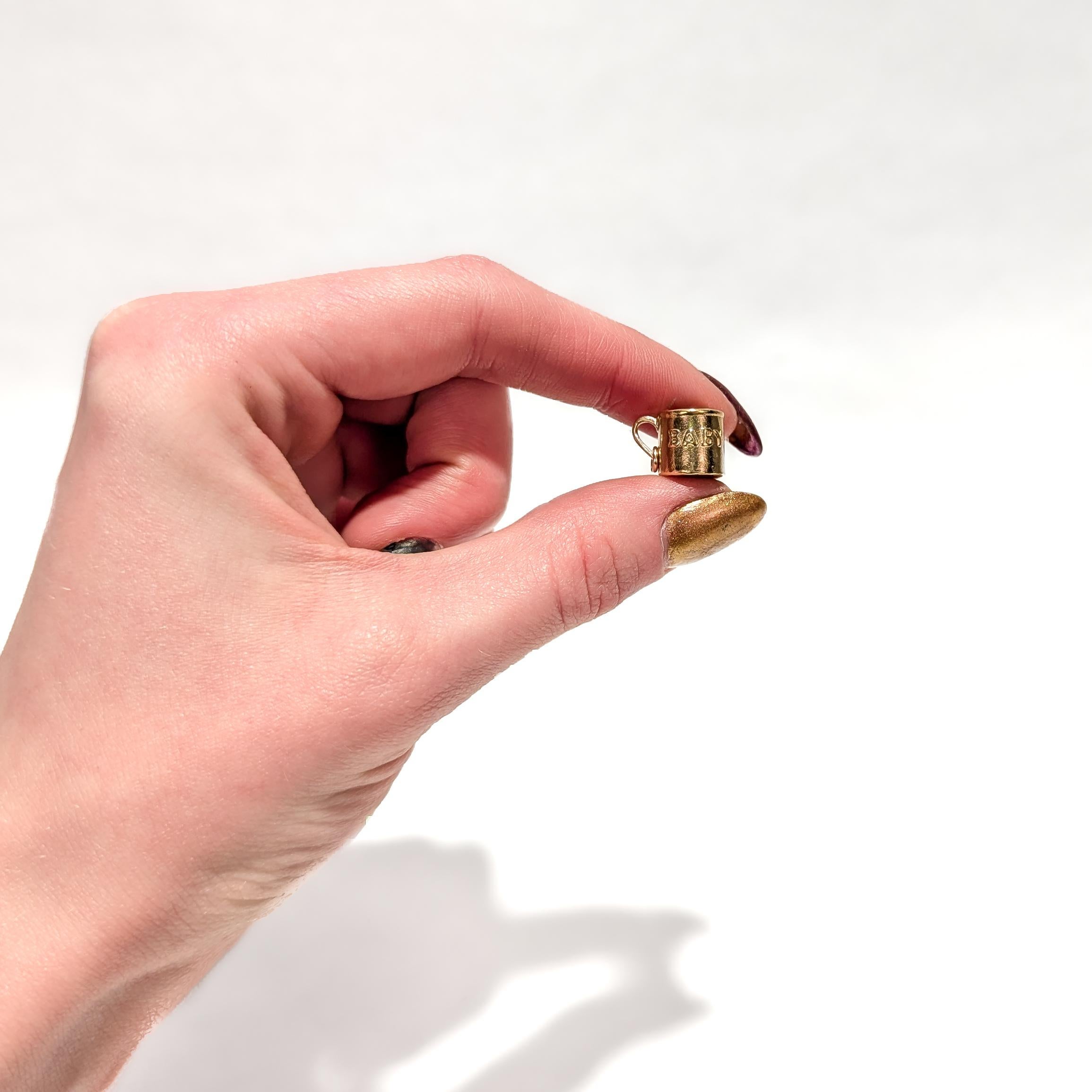 Retro Vintage 14K Gold Baby Mug Charm for a Bracelet For Sale