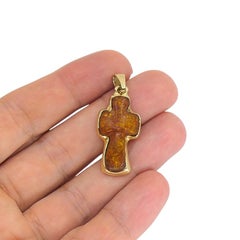 Vintage 14k Gold Baltic Amber Cross Pendant