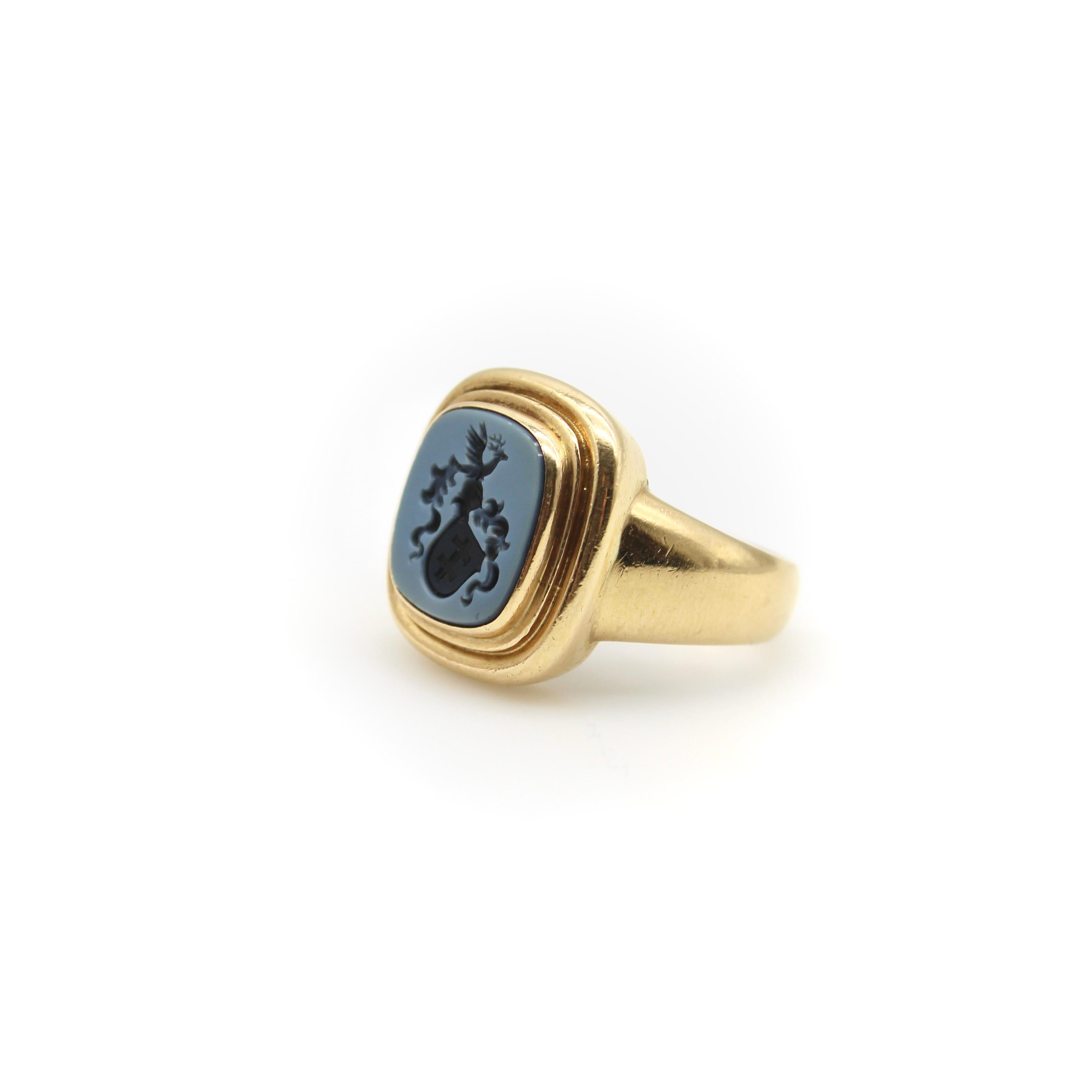 Vintage 14K Gold gebändert Achat geschnitzt Intaglio Signet Ring  für Damen oder Herren