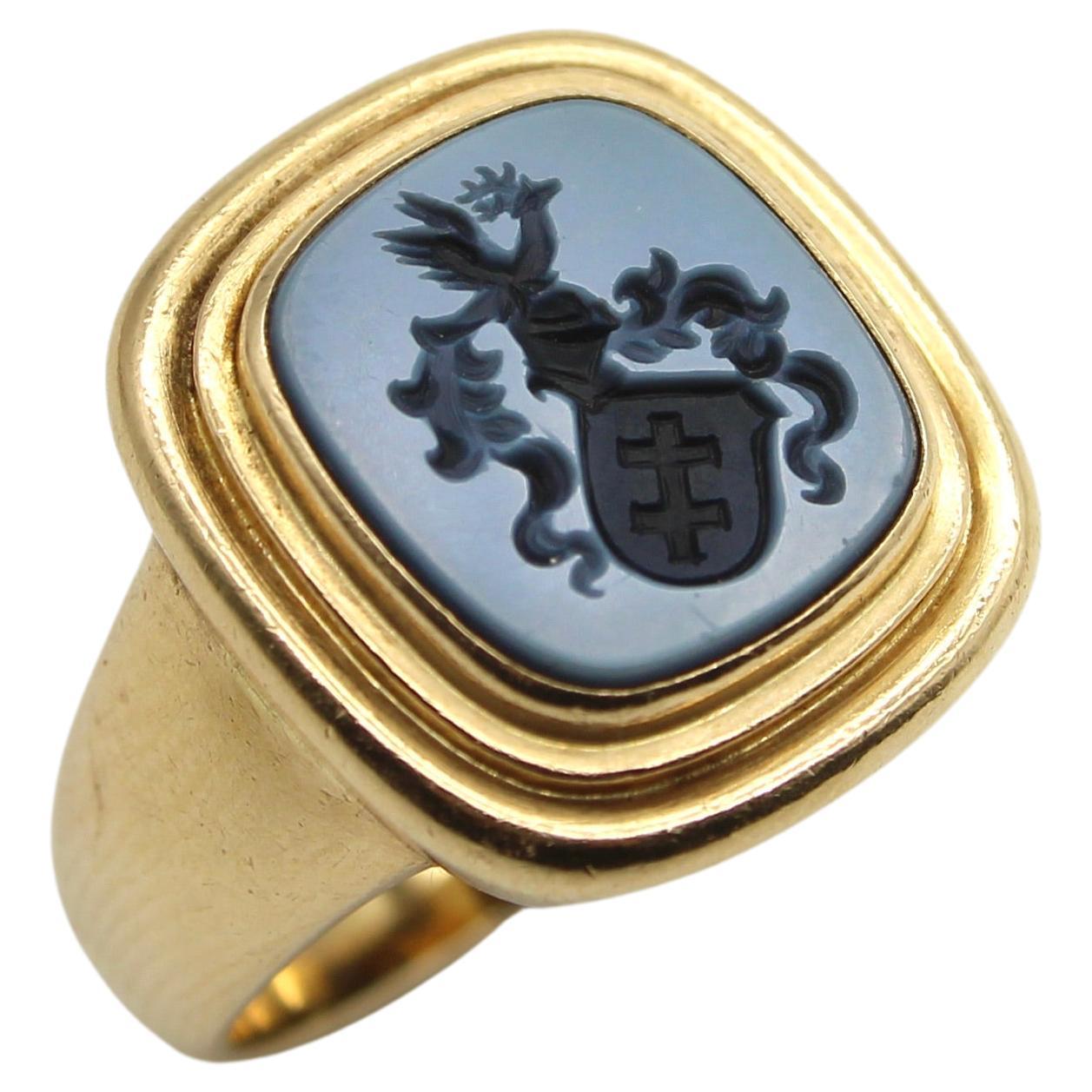 Vintage 14K Gold gebändert Achat geschnitzt Intaglio Signet Ring 