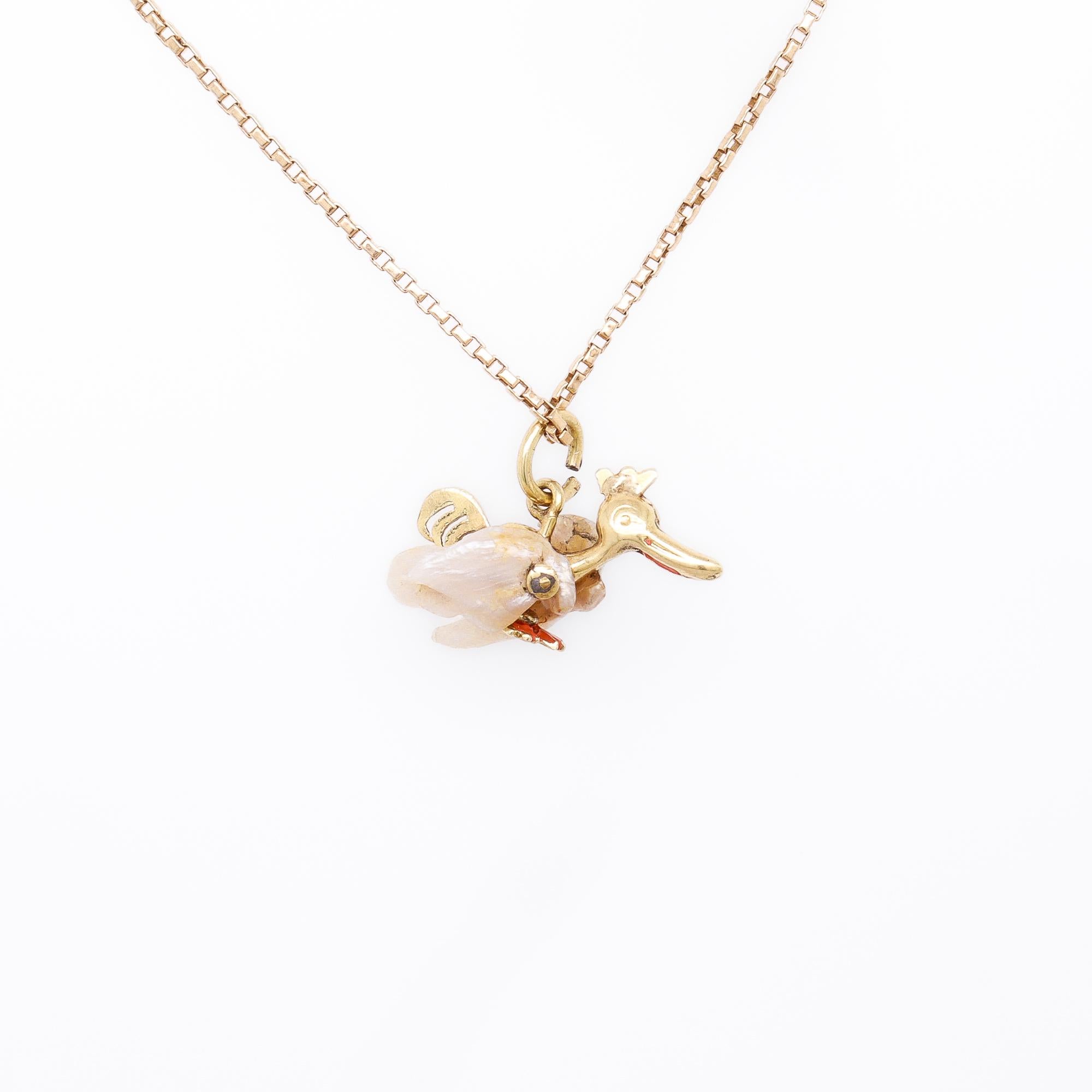 Vintage 14K Gold & Baroque Pearl Figural Duck Charm for a Bracelet Bon état - En vente à Philadelphia, PA