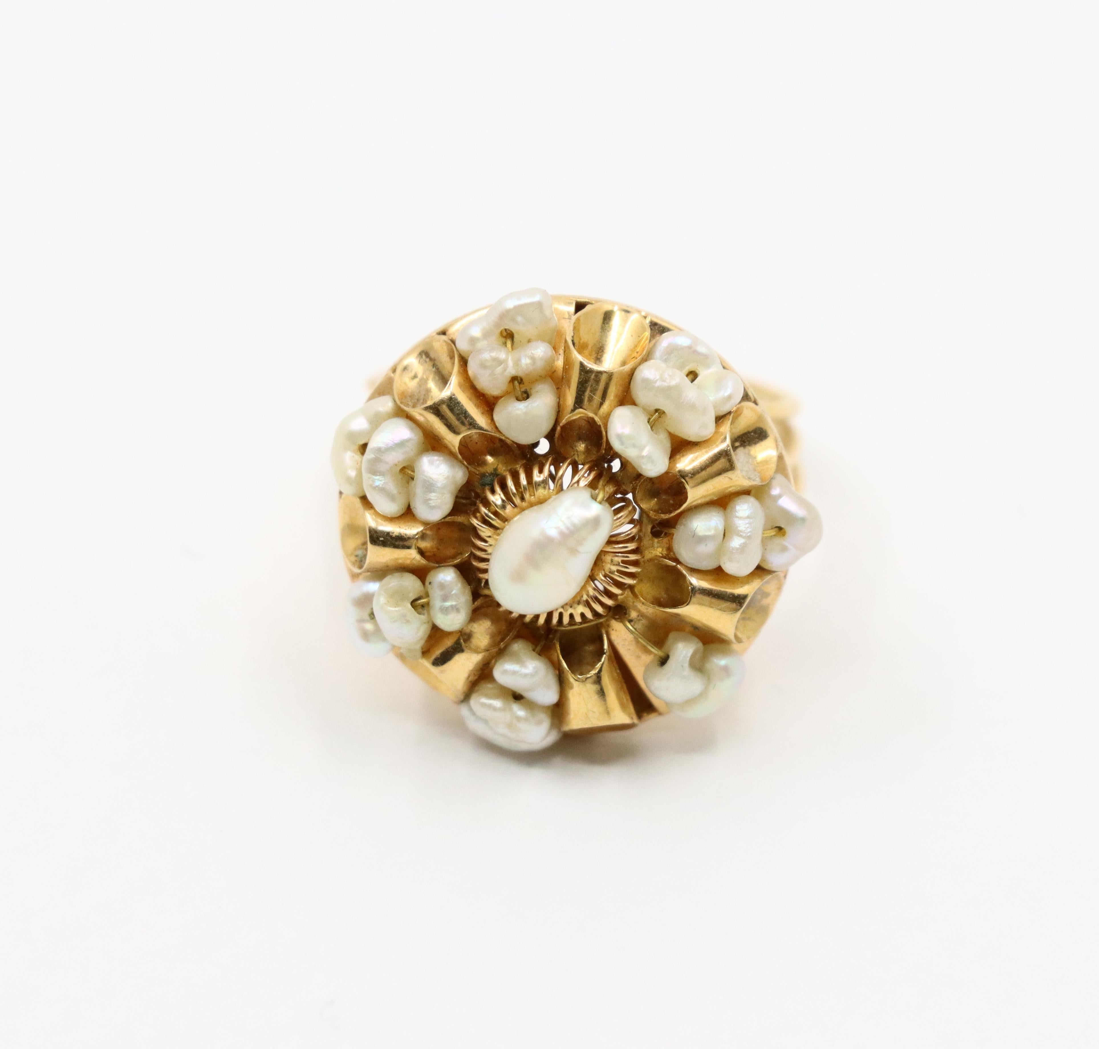 Anello di perle barocche in oro 14K vintage in vendita 5