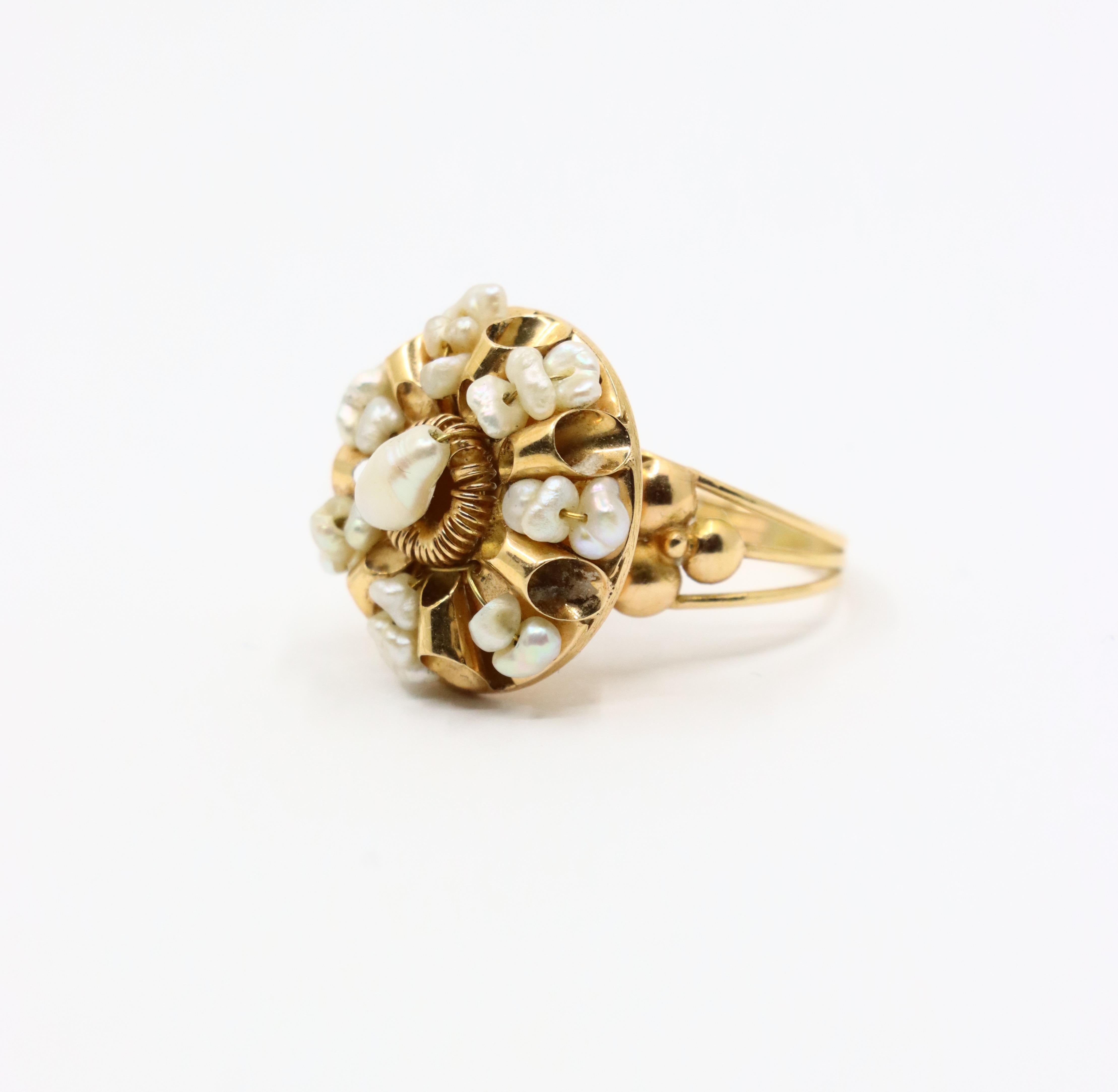 Anello di perle barocche in oro 14K vintage in vendita 2