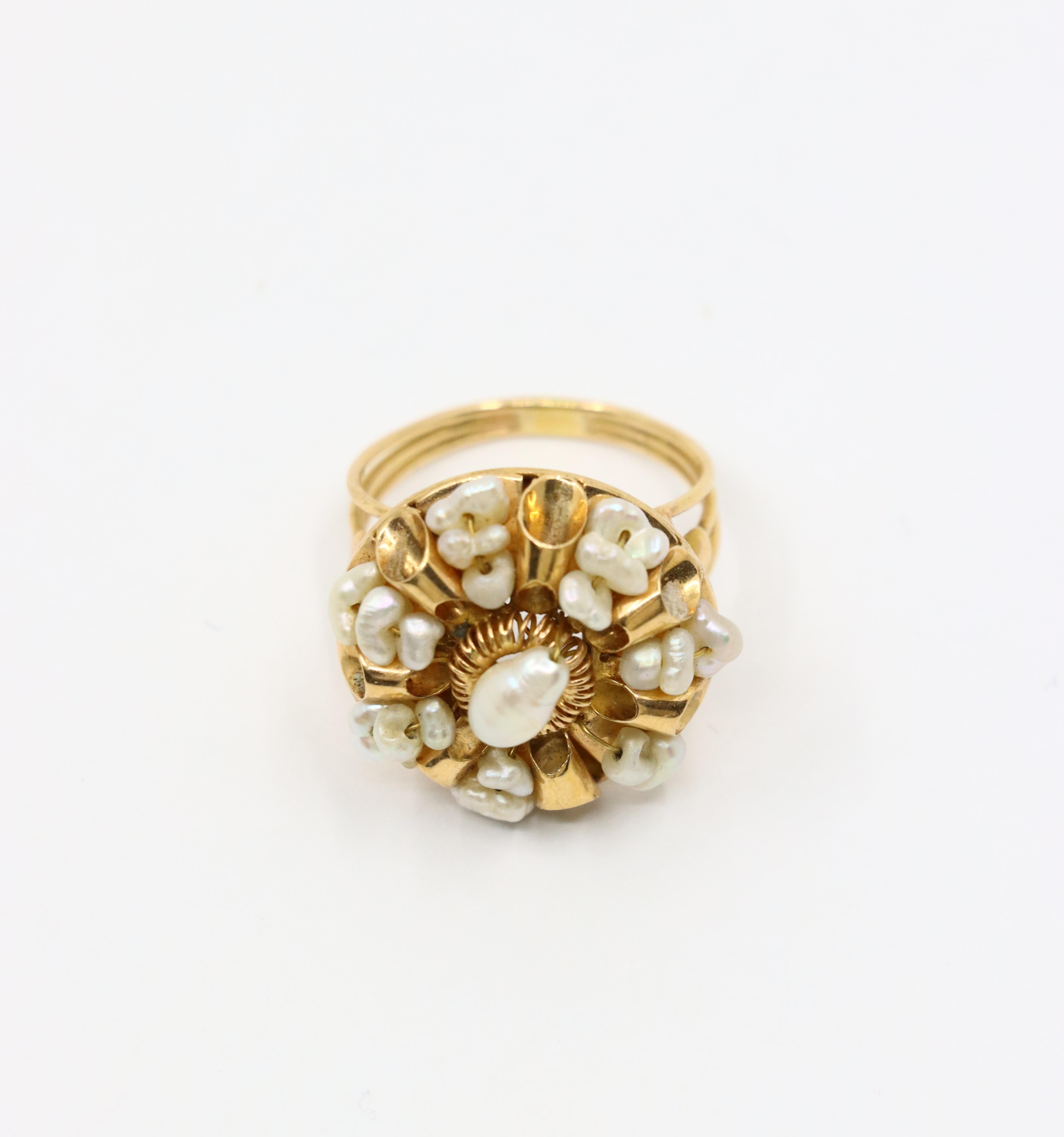 Anello di perle barocche in oro 14K vintage in vendita 3