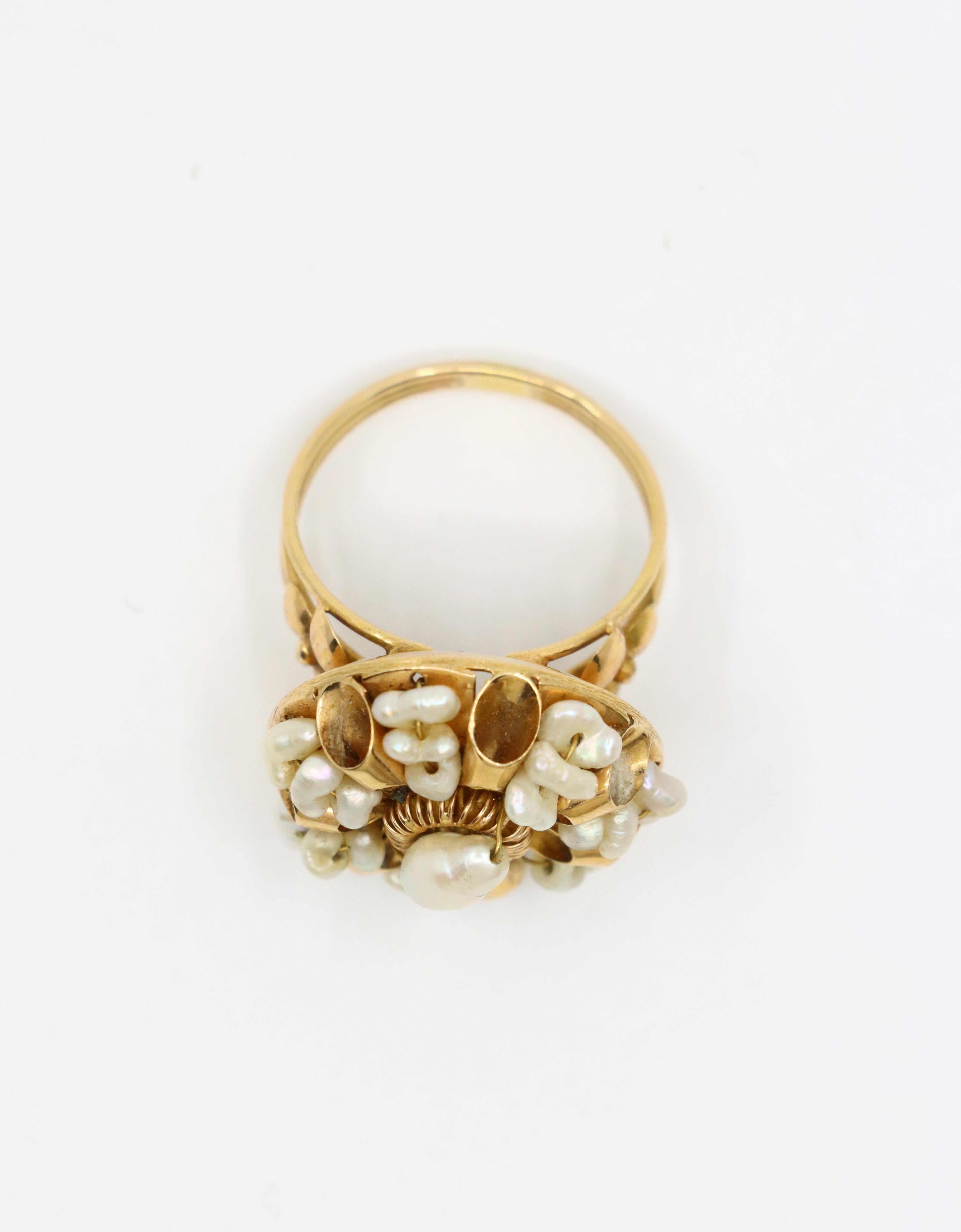 Anello di perle barocche in oro 14K vintage in vendita 4