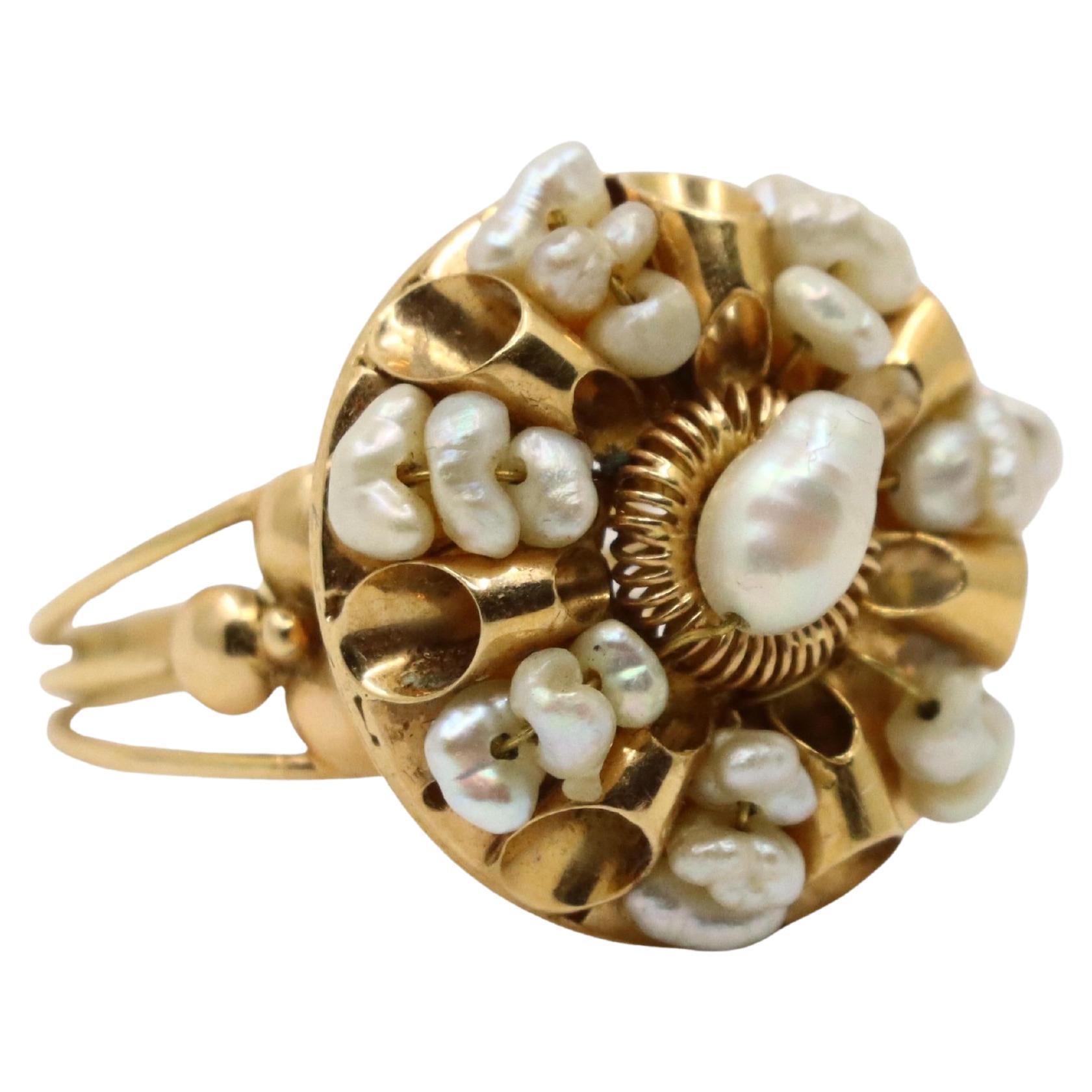 Vintage 14K Gold Baroque Pearls Ring