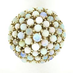 Vintage 14k Gold Bead Cabochon Prong Australian Opal Domed Bombe Statement Ring