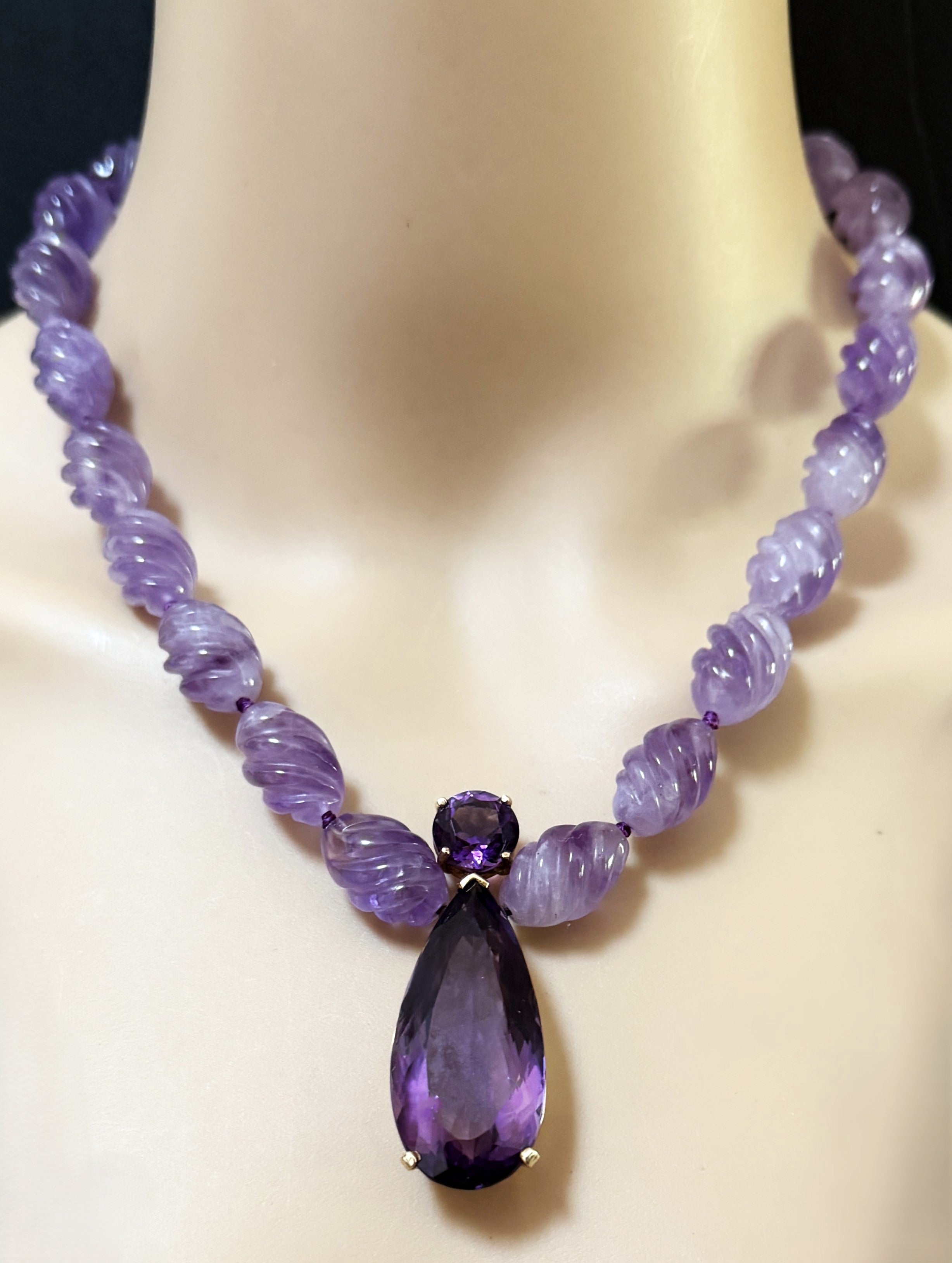 Vintage 14k Gold 276.90 Carat Amethyst Pendant & Diamond Necklace 18 Inches