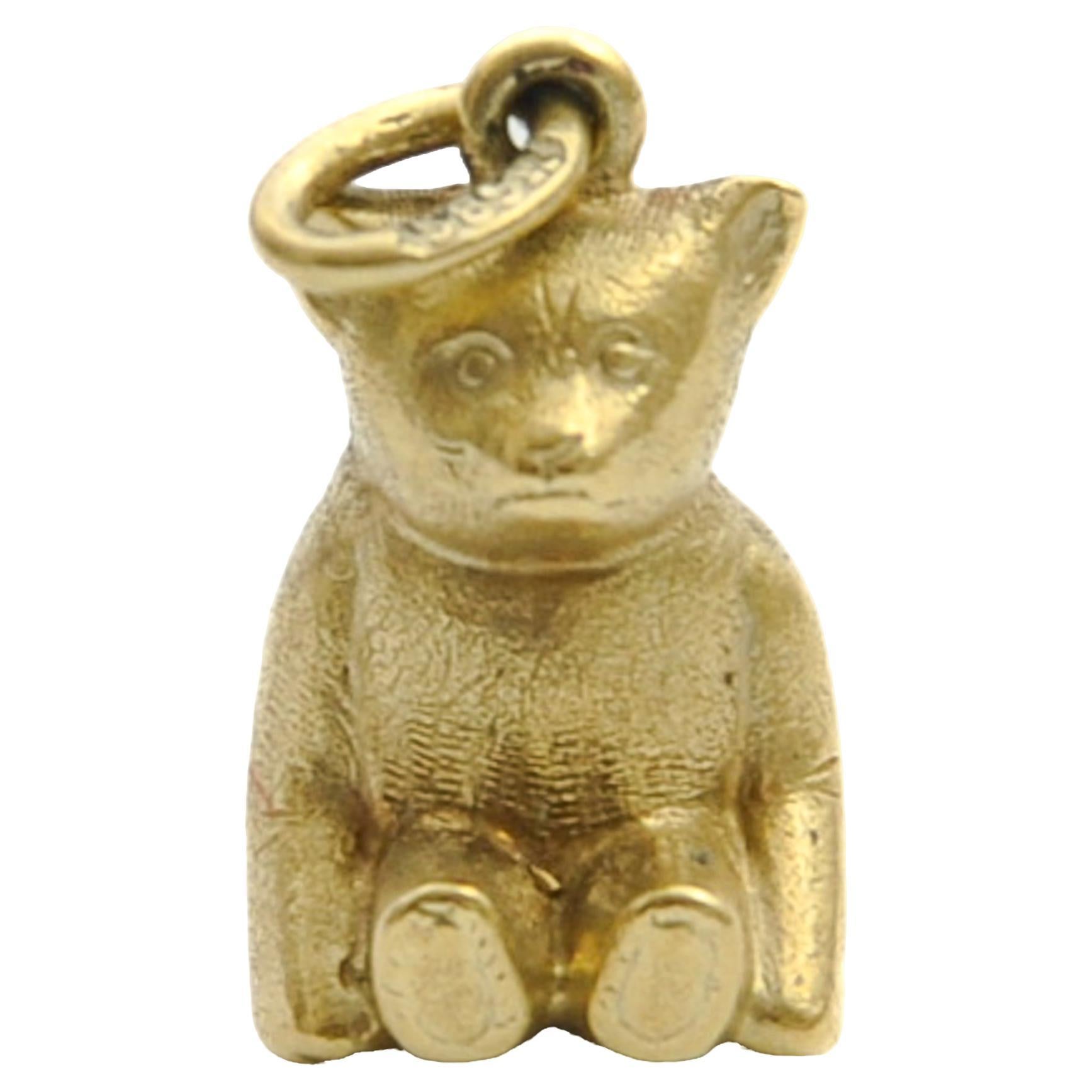 Vintage 14K Gold Bear Animal Charm Pendant For Sale