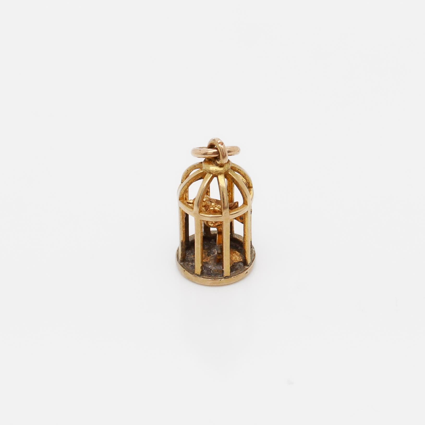 Vintage 14K Gold Bird in a Birdcage Charm for a Charm Bracelet by Walter Lampl For Sale 5