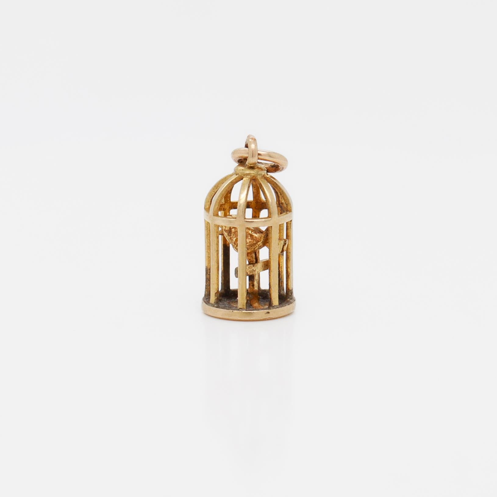 Women's Vintage 14K Gold Bird in a Birdcage Charm for a Charm Bracelet by Walter Lampl For Sale