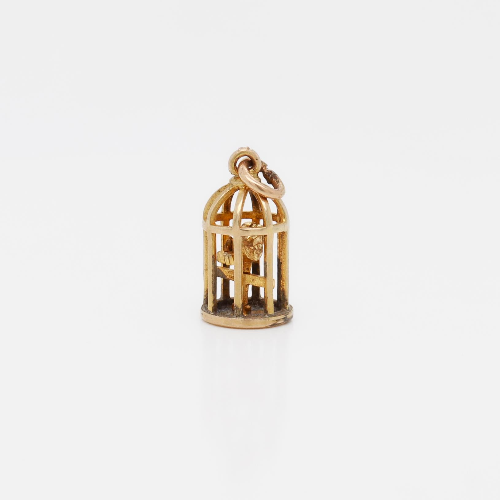 Vintage 14K Gold Bird in a Birdcage Charm for a Charm Bracelet by Walter Lampl For Sale 2