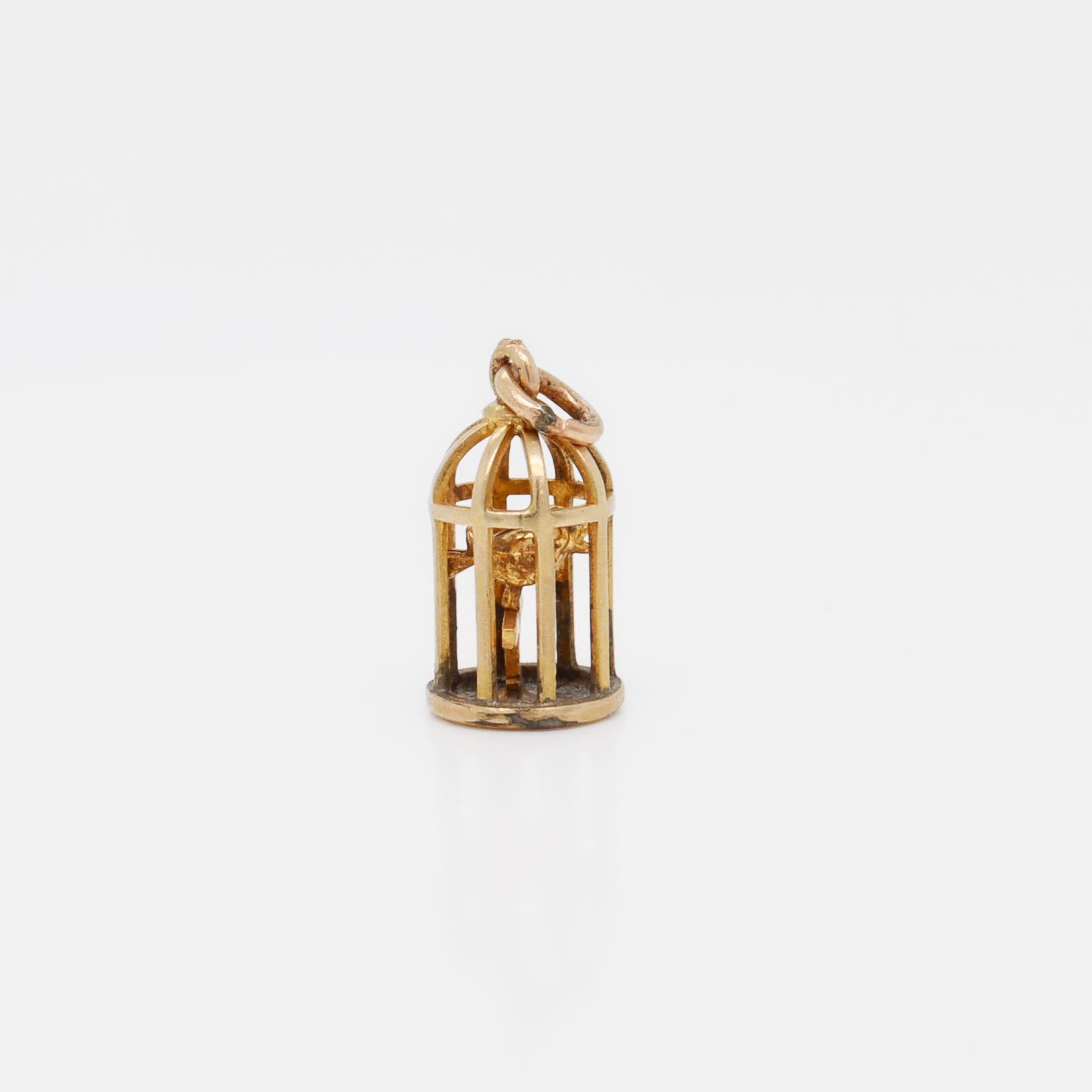 Vintage 14K Gold Bird in a Birdcage Charm for a Charm Bracelet by Walter Lampl For Sale 3