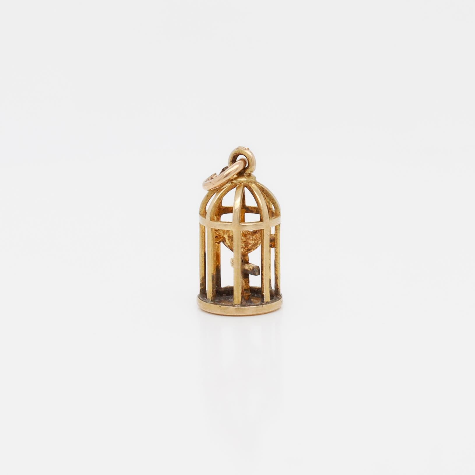 Vintage 14K Gold Bird in a Birdcage Charm for a Charm Bracelet by Walter Lampl For Sale 4