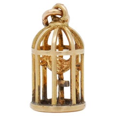 Vintage 14K Gold Bird in a Birdcage Charm for a Charm Bracelet by Walter Lampl