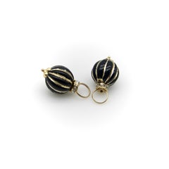 Vintage 14K Gold Black Enamel and Glass Charms or Earring Enhancers