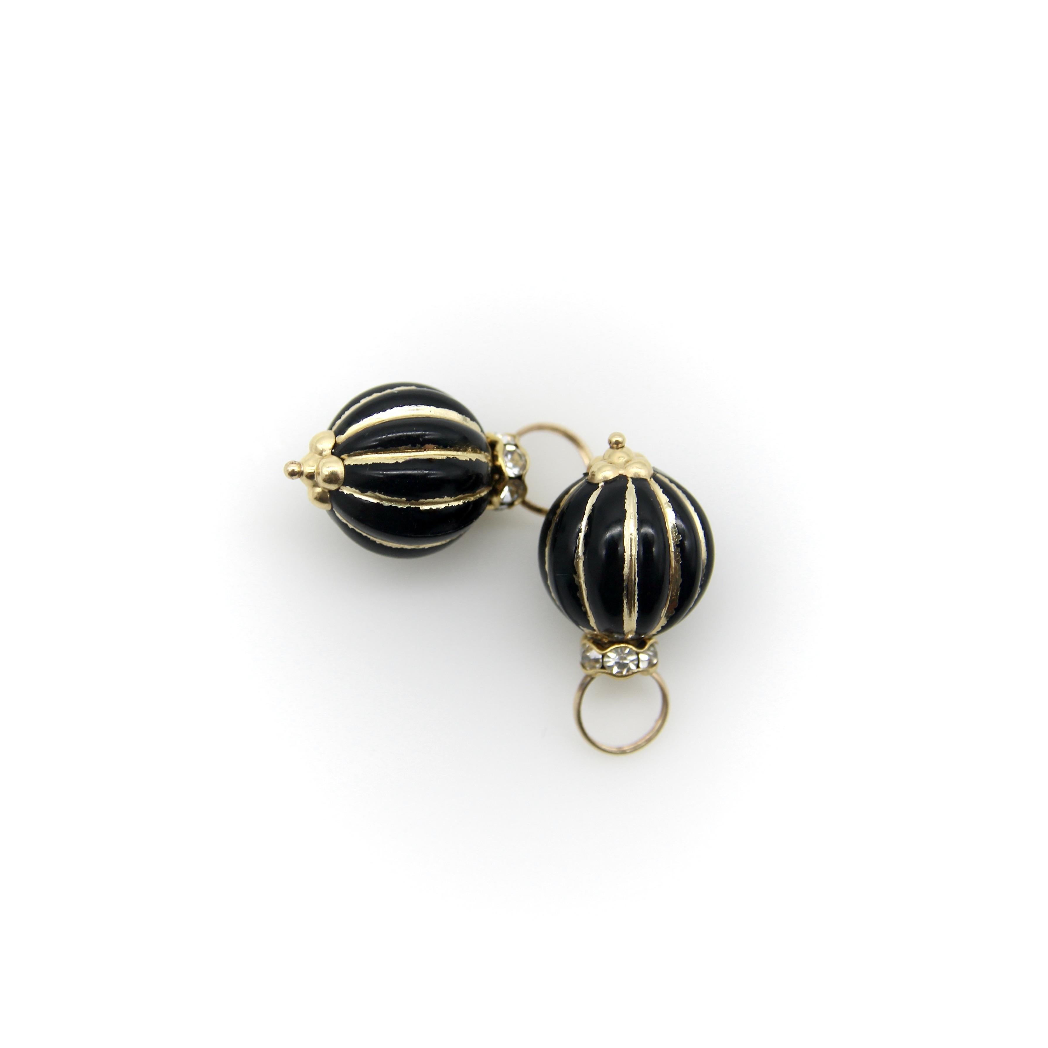 Modern Vintage 14K Gold Black Enamel and Glass Charms or Earring Enhancers For Sale