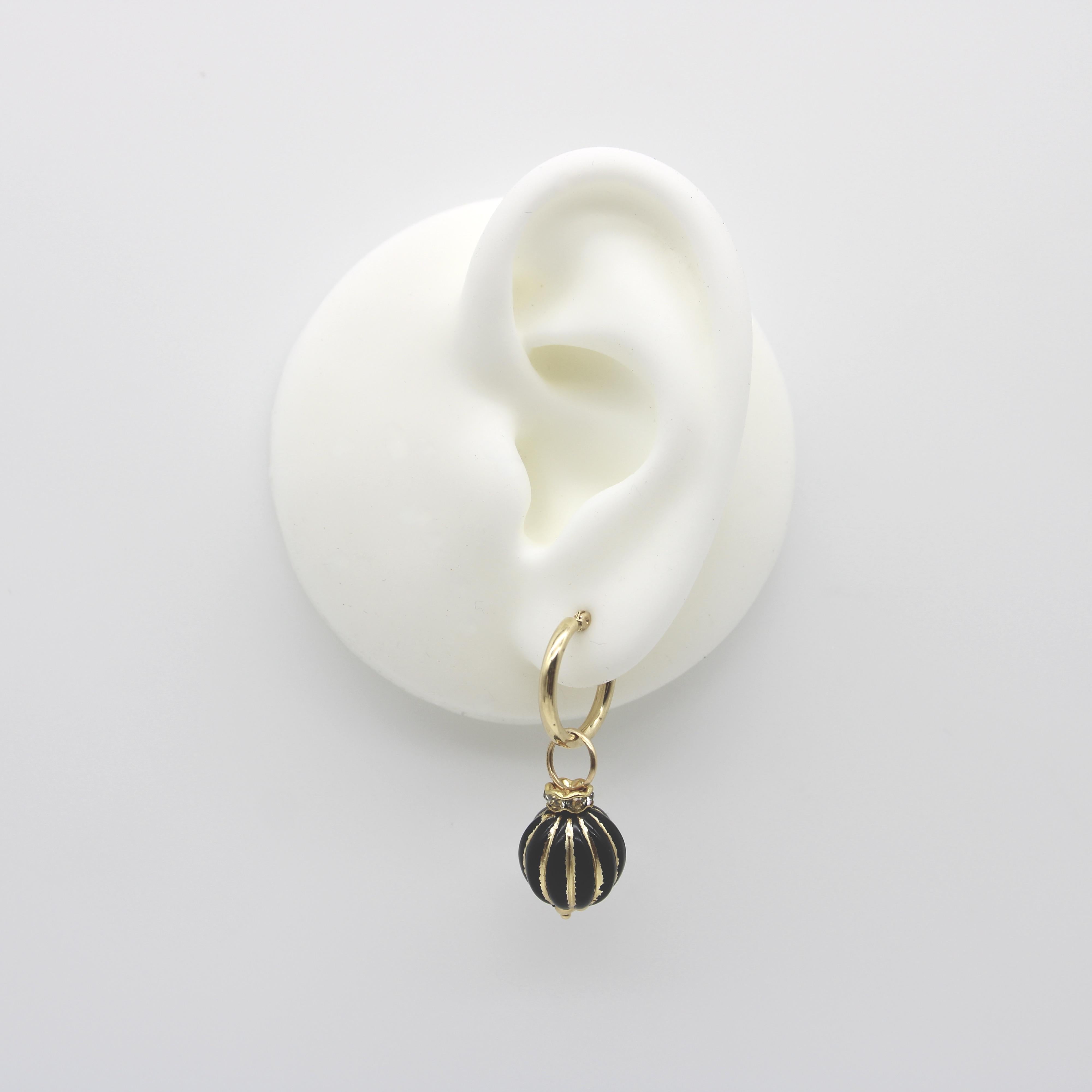 Vintage 14K Gold Black Enamel and Glass Charms or Earring Enhancers In Good Condition For Sale In Venice, CA