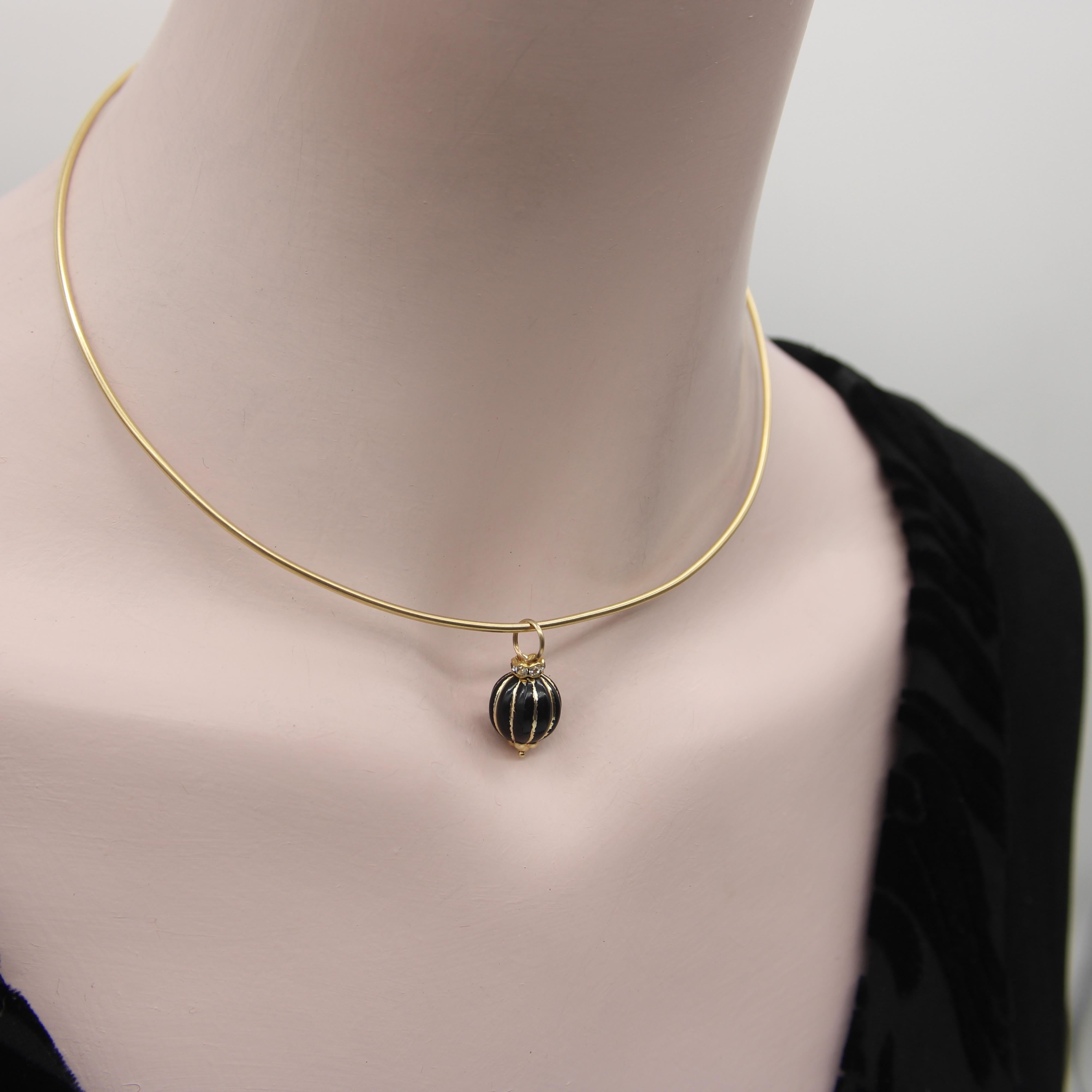 Women's or Men's Vintage 14K Gold Black Enamel and Glass Charms or Earring Enhancers For Sale