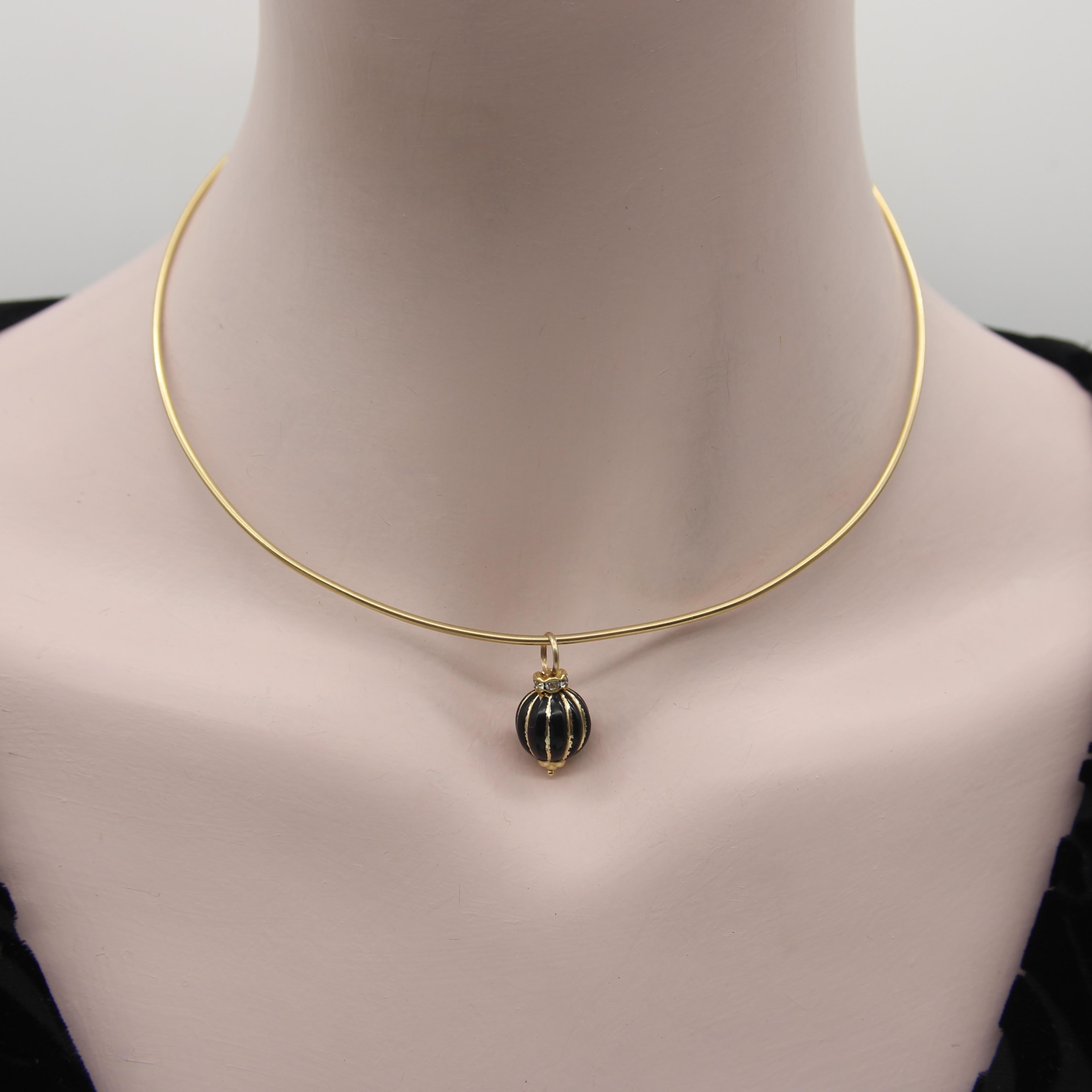 Vintage 14K Gold Black Enamel and Glass Charms or Earring Enhancers For Sale 1