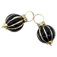 Vintage 14K Gold Black Enamel and Glass Charms or Earring Enhancers