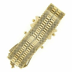 Vintage 14K Gold Black Enamel Engraved Tassel Fancy Slide Buckle Strap Bracelet