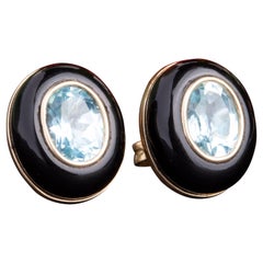 Vintage 14k Gold Black Onyx and Topaz Earrings