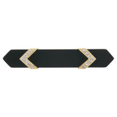 Vintage 14k Gold Black Onyx Bar Pin Brooch Accented w/ 0.42ctw Diamond 2 Arrows