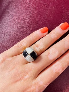 Vintage 14k Gold Black & White Onyx Checkerboard Diamond Ring, One-of-a-kind