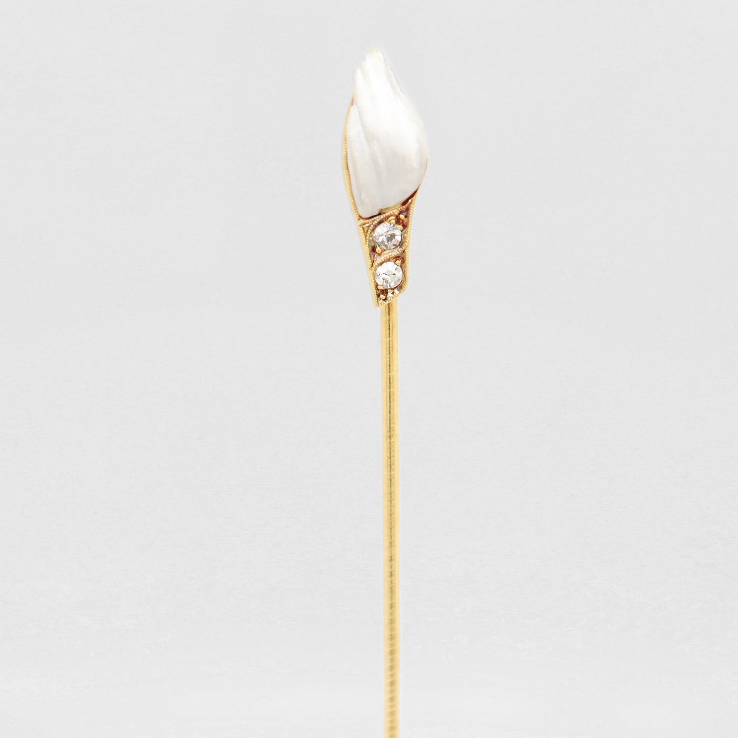 Retro Vintage 14k Gold, Blister Pearl, & Diamond Stickpin For Sale