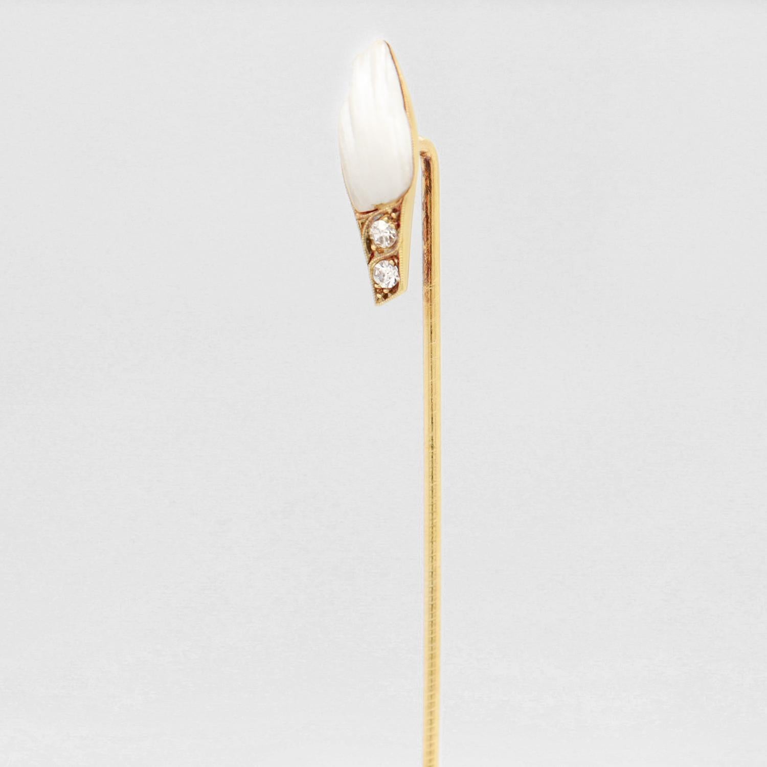 Round Cut Vintage 14k Gold, Blister Pearl, & Diamond Stickpin For Sale